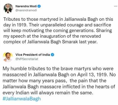 उपराष्ट्रपति, प्रधानमंत्री ने जलियांवाला बाग के शहीदों को दी श्रद्धांजलि